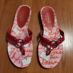 COACH Starla Red Patent Leather Thong Flat Sandals